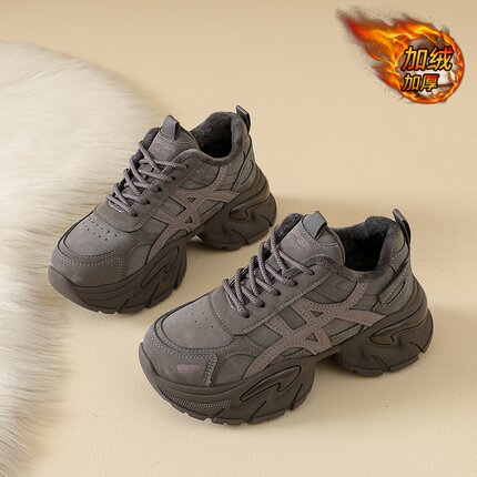 2025秋冬新款加绒保暖老爹鞋女厚底7CM增高显脚小百搭休闲运动鞋