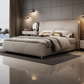 意式 轻奢款 双人真皮床扇形纹理头层牛皮主卧婚床家用网红软包床