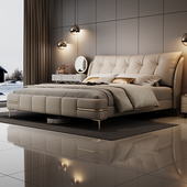 真皮床主卧现代简约奶油风双人床婚床意式 轻奢1.8m主卧头层牛皮床