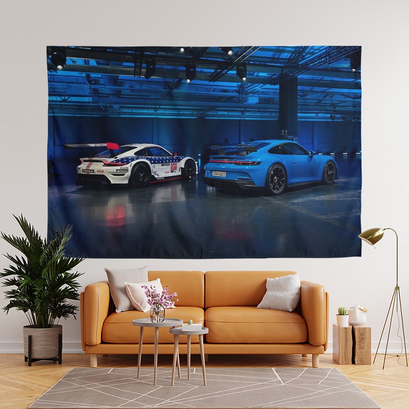 保时捷911 992 GT3 RS蛙王赛车超跑汽车写真海报装饰背景墙布挂布