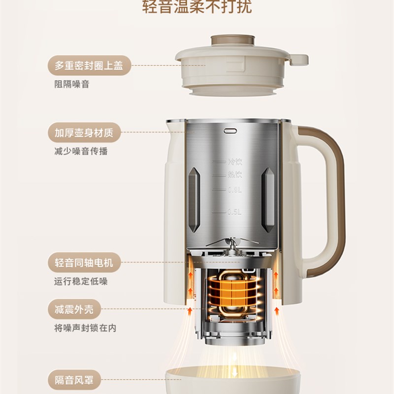 奥克斯豆浆机家用全自动小型免煮破壁机2-5人轻音免过滤辅食机