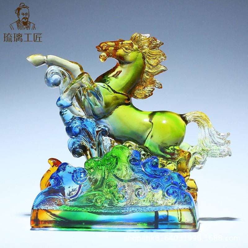 古法琉璃马名片夹摆件办公室桌面装饰卡片名片架座标签盒前台展示