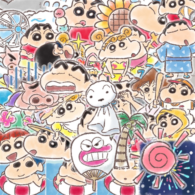 40张涂鸦画蜡笔小新卡通图案小贴纸透明装饰笔记本头盔水杯电动车