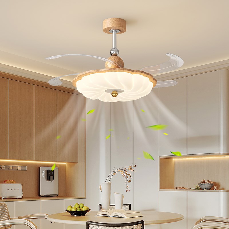 吊扇灯隐形扇叶吊扇灯奶油风2025新款奶豆智能变频饭厅电风扇卧室