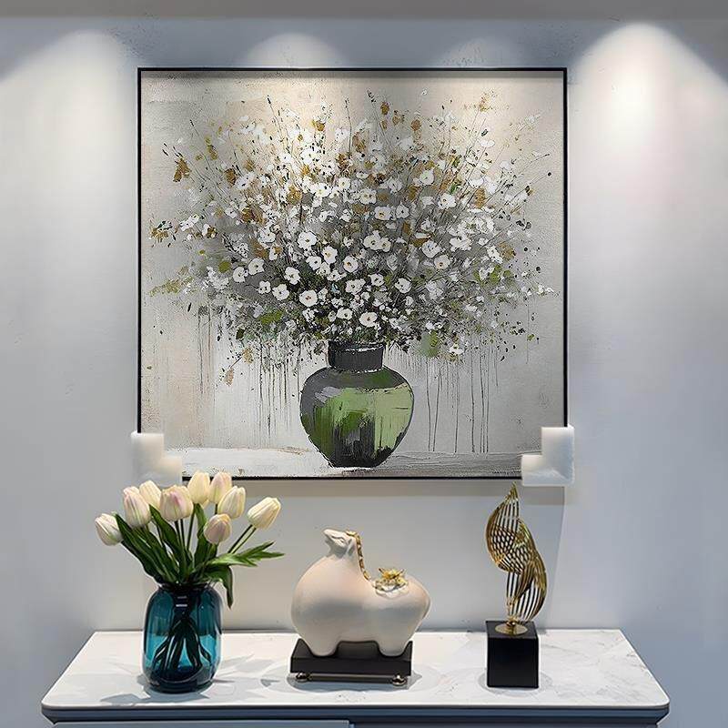 大芬村餐厅装饰画现代简约花卉油画客厅挂画肌理画壁画轻奢高级感