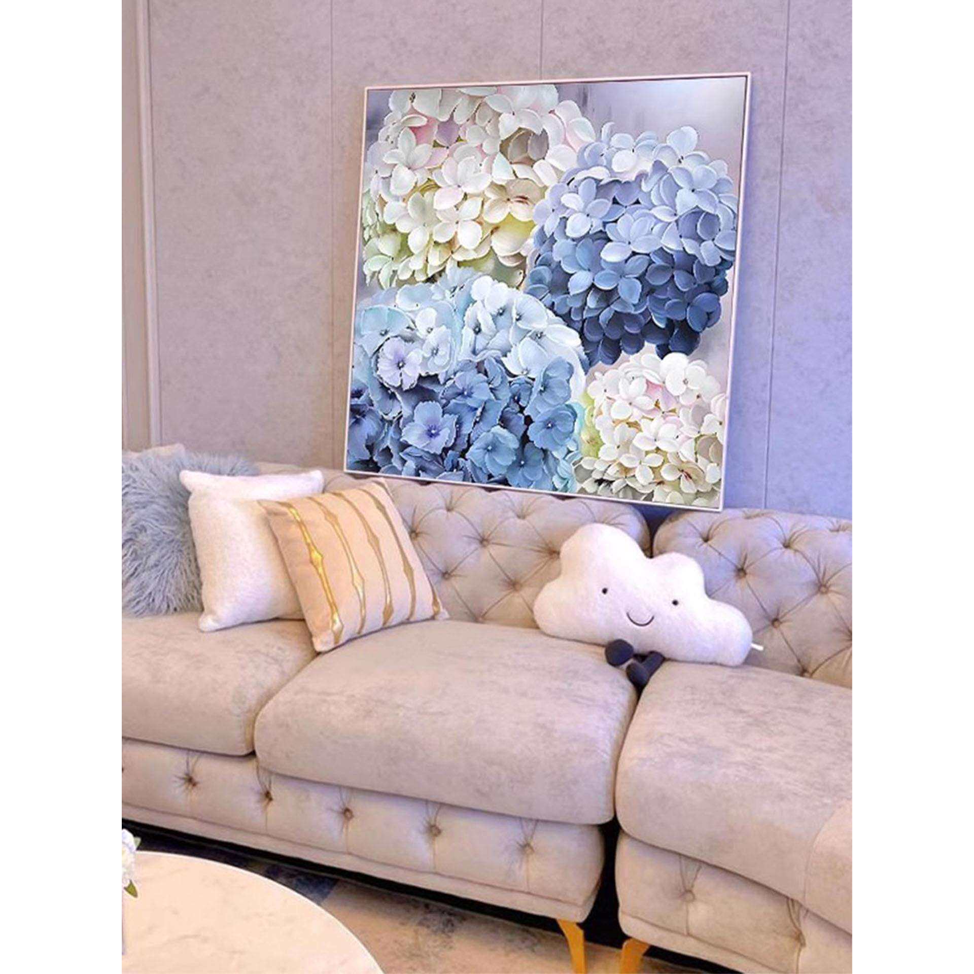 网红绣球花客厅沙发背景装饰画美式轻奢花开富贵油画挂画卧室壁画