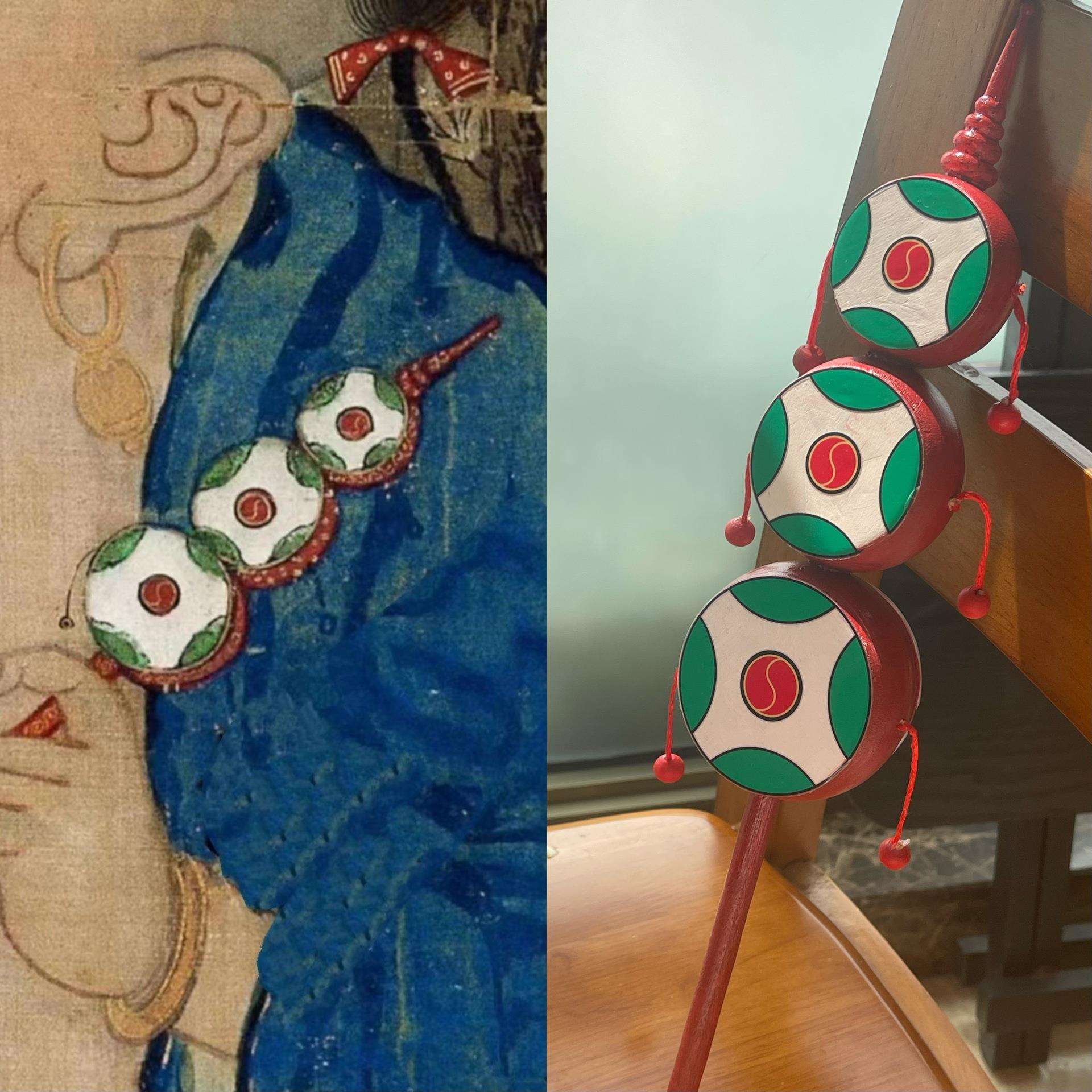 复原古画北宋货郎拨浪鼓儿童玩具复古汉服古风走秀新中式拍摄道具