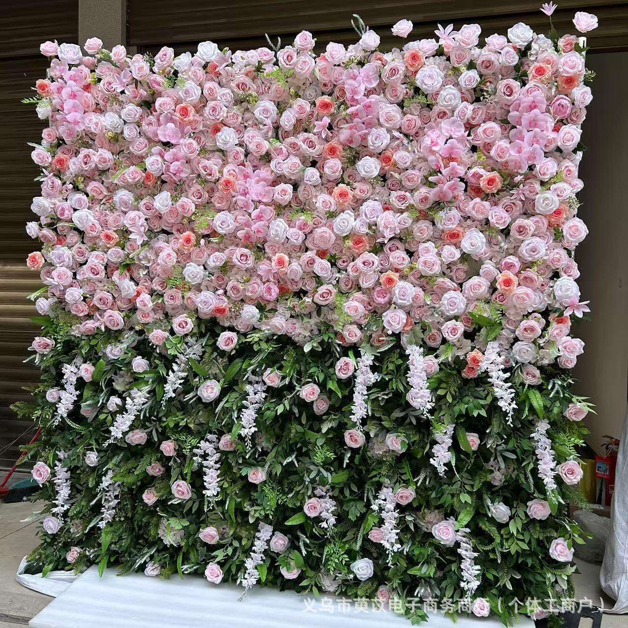 立体 粉色仿真花仿真植物布底花墙 来图制作网红拍照打卡背景花墙