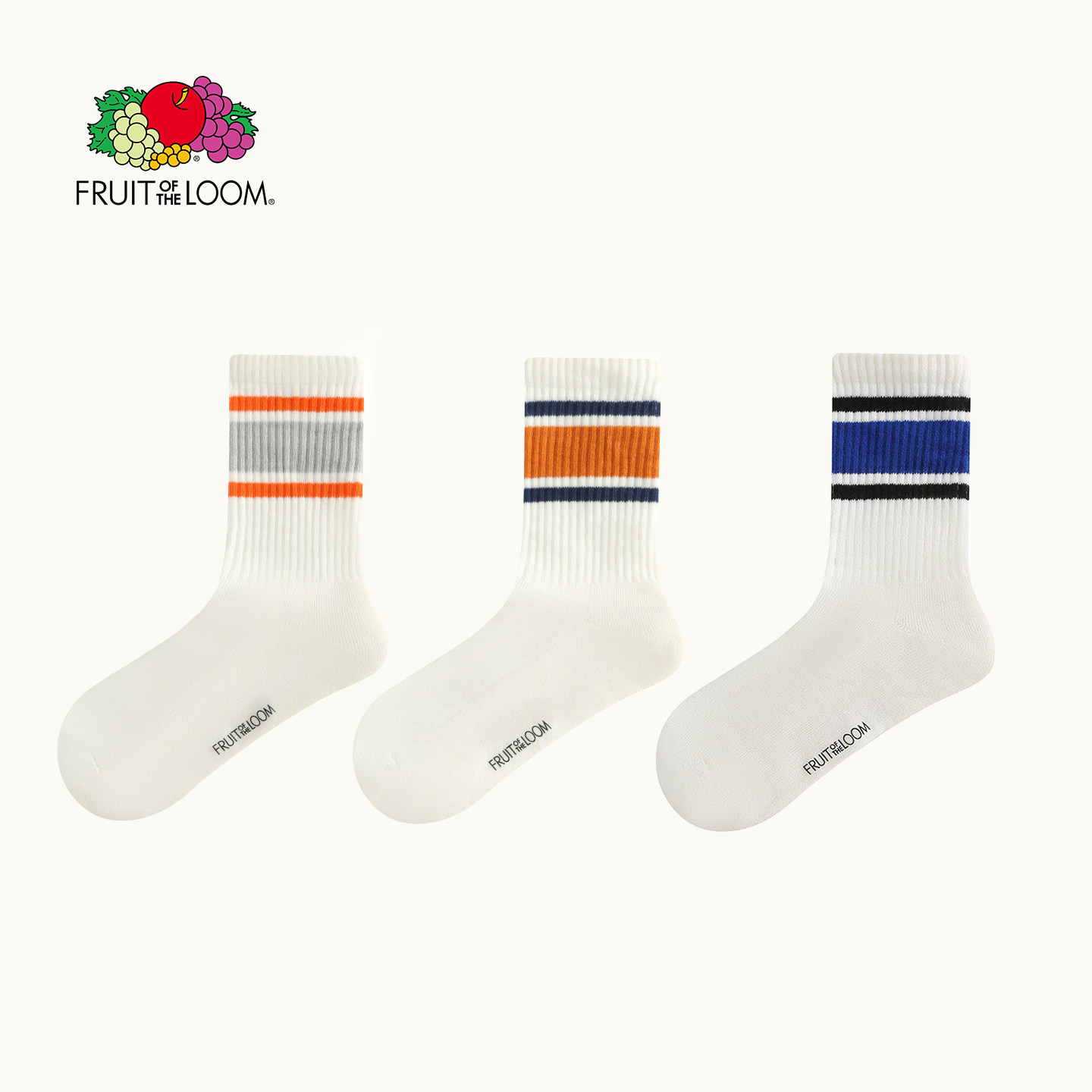 美国百年「鲜果布衣」春季新品男女中筒休闲运动学院风透气棉袜子