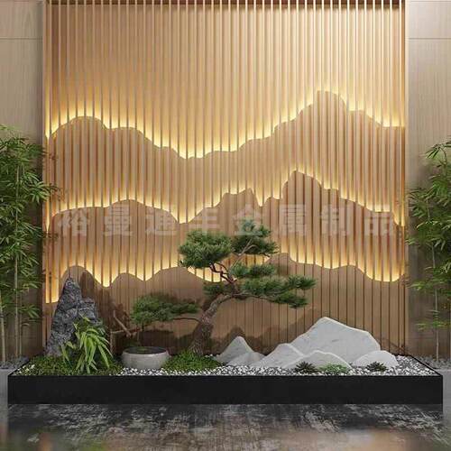 现代中式屏风隔断客厅玄关大厅酒楼餐厅门厅不锈钢山水画屏风