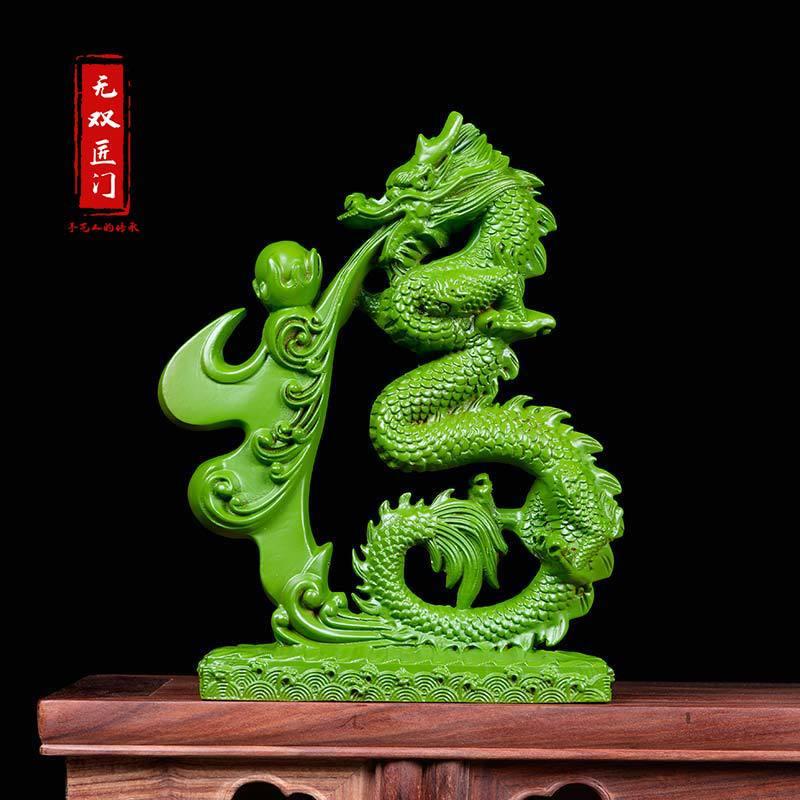实木质青龙摆件绿色木雕招财汉龙客厅店铺装饰工艺品新居装饰送礼图片