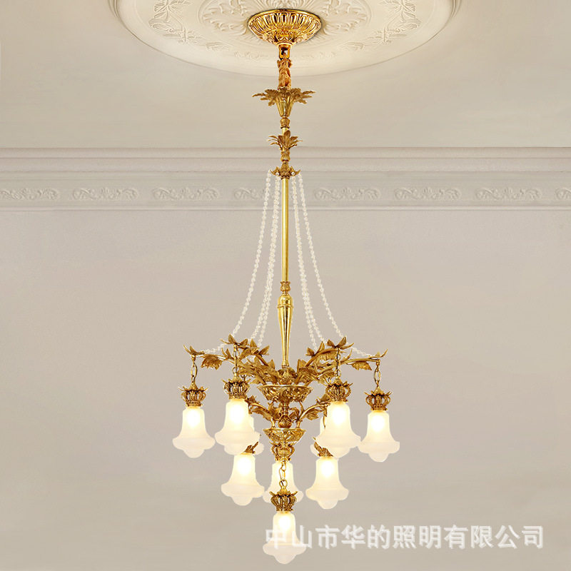 法式客厅全铜三层大吊灯创意欧式简约别墅挑高旋转楼梯复古灯具