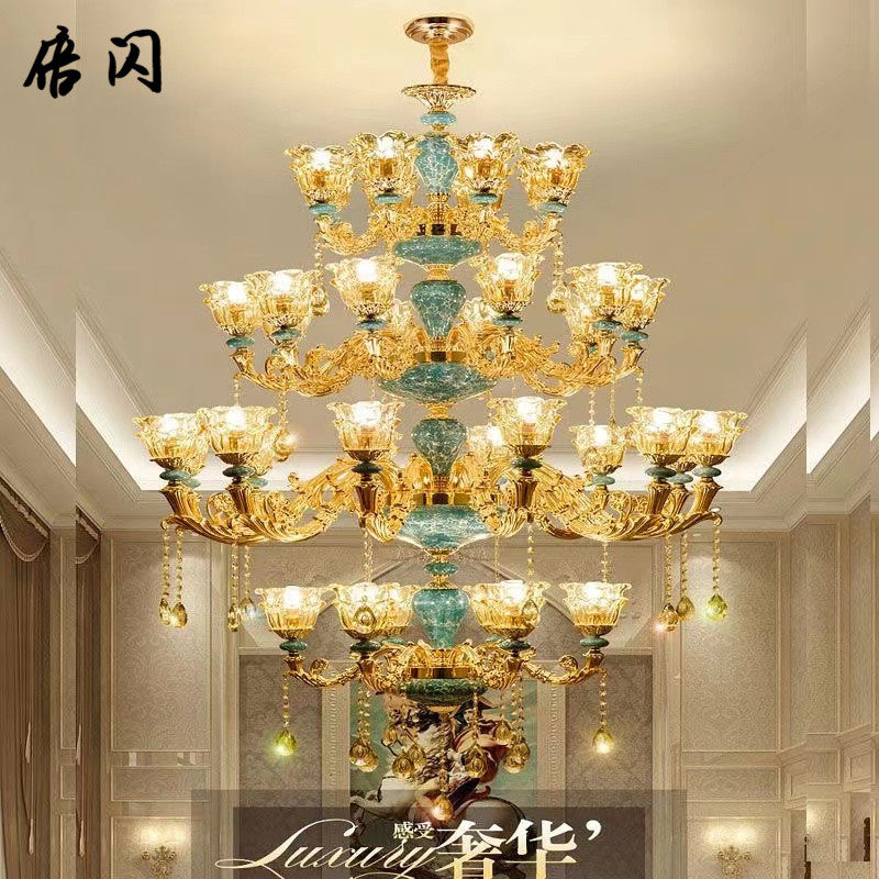 复式楼大吊灯别墅客厅三层水晶灯欧式楼中楼大厅楼梯间陶瓷长吊灯