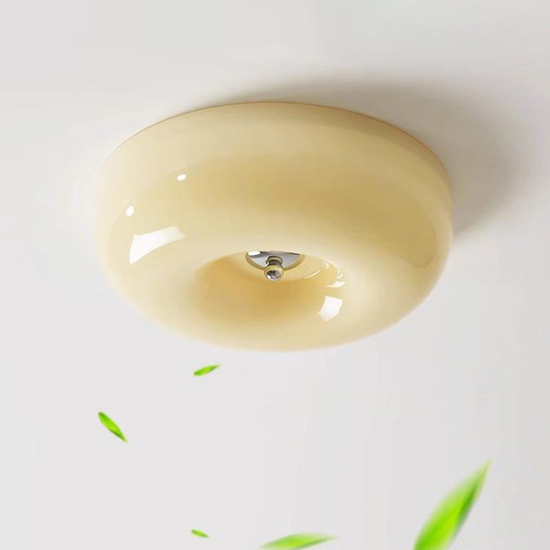 奶油风吸顶灯 卧室圆灯护眼创意中古风阳台网红主卧玻璃