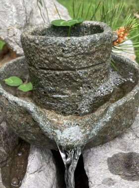 仿石器老式磨盘流水摆件青石中式田园庭院时来运转盘新款