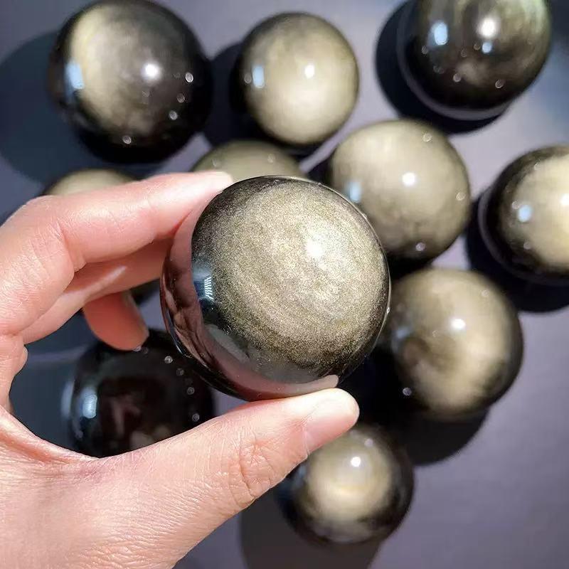 天然金曜石水晶球摆件水晶原石打磨七星阵球家居聚财摆件东海水晶