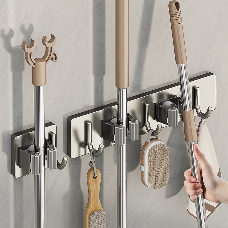 德国YOUQIN拖把壁挂夹免打孔挂钩卫生间墙上扫把收纳固Z定架拖把