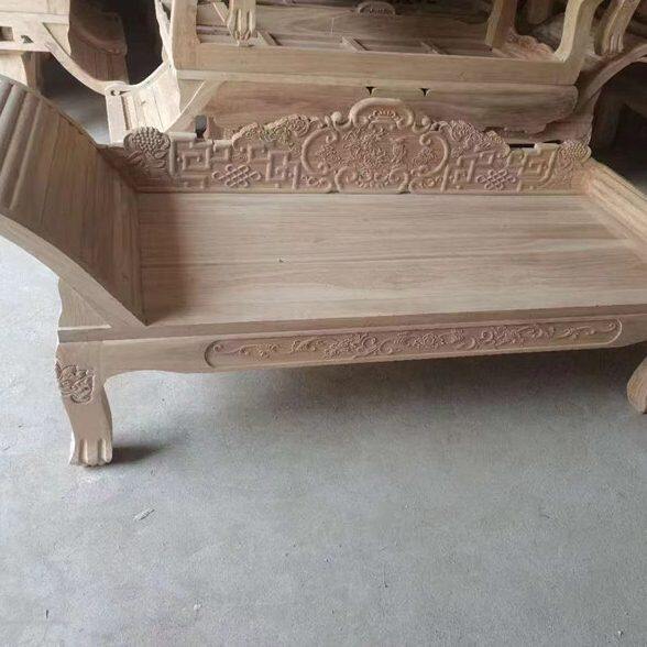 老榆木贵妃榻白茬白胚坯午休椅单人床罗汉床中式实木仿古躺椅家具