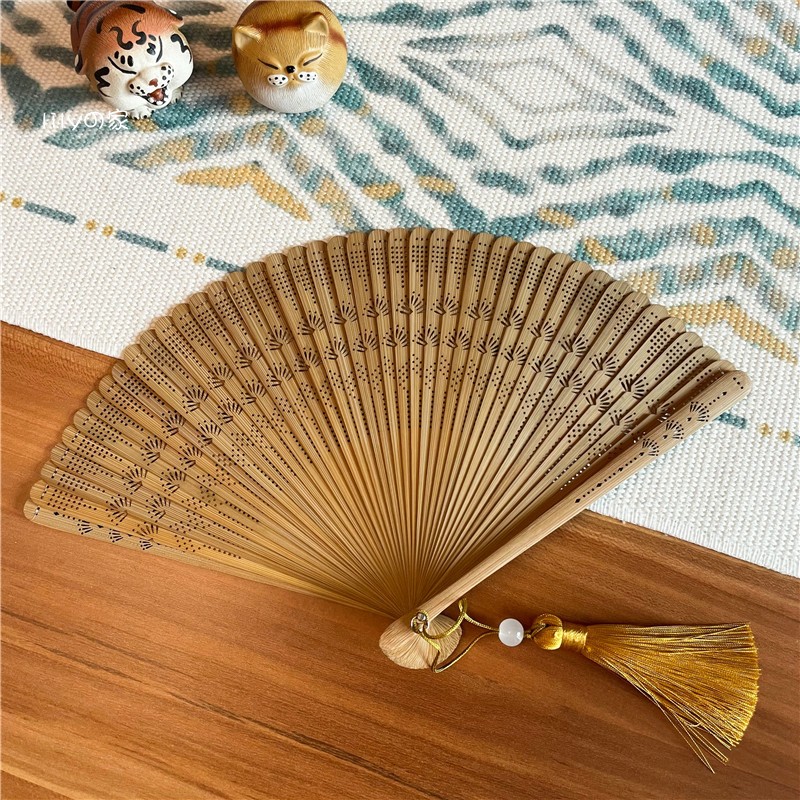 5.8寸全竹折扇古风中国风女古典舞蹈扇纯色O镂空夏季随身迷你扇子