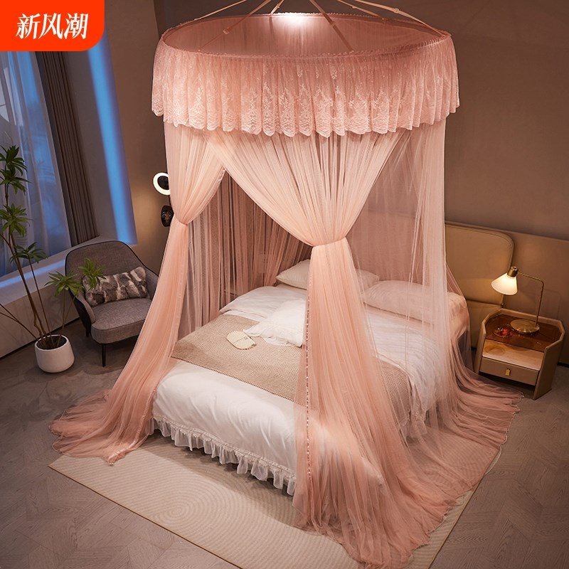 2024新款免h安装圆顶吊顶蚊帐家用卧室1米8大床吊挂式落地公主床
