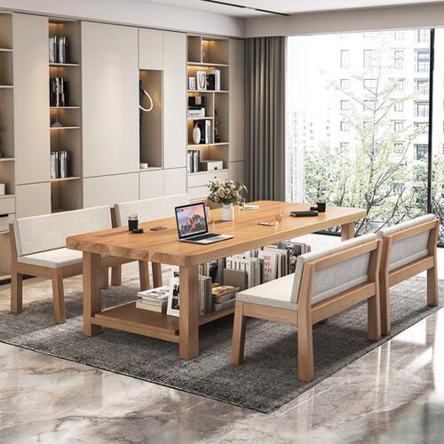 北欧双层实木大书桌原木长条桌书房书法桌工作台客厅学习桌大板桌