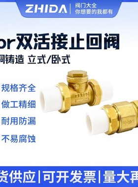 铜止回阀PPR铜卧立式双活接单向阀逆止自来水管表4/6分DSN20/25/3