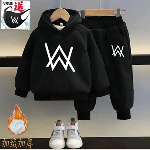 儿童嘉豪同款卫衣2025新款中大童加绒加厚连帽两件套套装男孩衣服