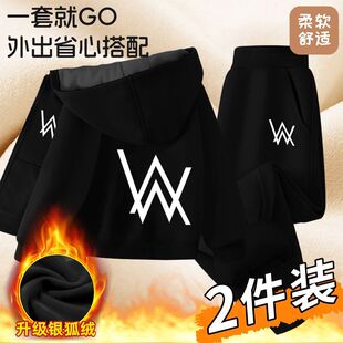 嘉豪同款战衣艾伦沃克男童加绒加厚拉链外套套装秋冬儿童开衫卫衣