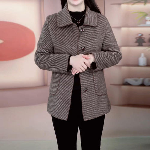 中年妈妈春秋款女装外套中老年洋气羊毛呢子秋装宽松2026新款上衣