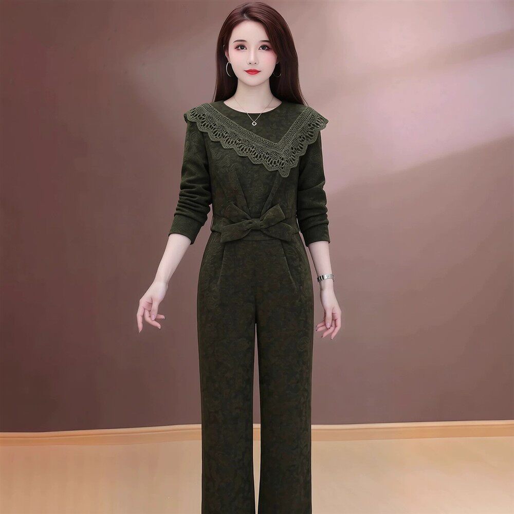 高端轻奢时尚套装女2026年秋季新款妈妈装修身百搭显瘦裤装两件套