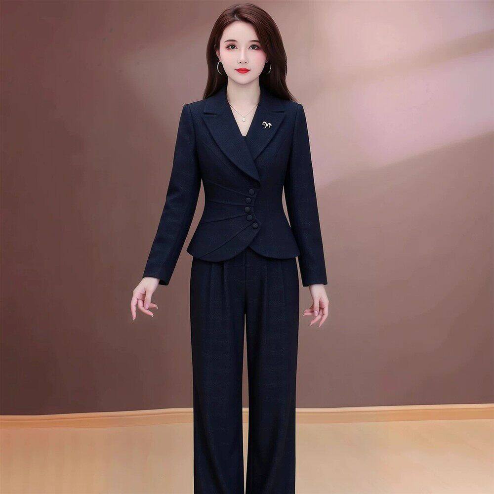 高定轻奢时尚套装女2026年秋季新款妈妈装修身显瘦减龄裤装两件套