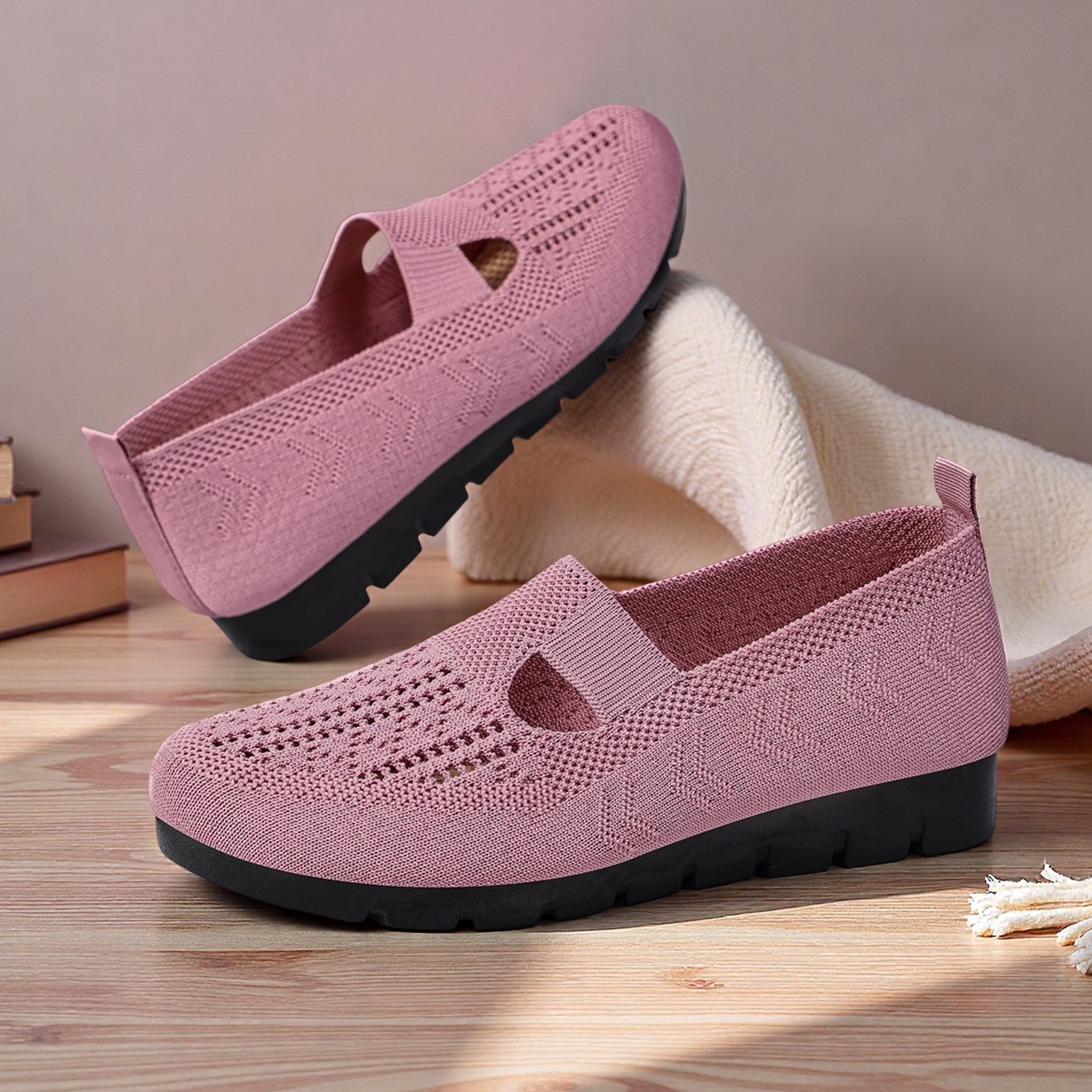 飞织网面健步鞋女鞋透气软底防滑一脚蹬妈妈鞋舒适新款轻便中老年