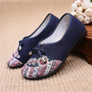 锦世源春季新款绣花鞋软底软面一脚蹬平底单妈妈鞋老北京女士布鞋