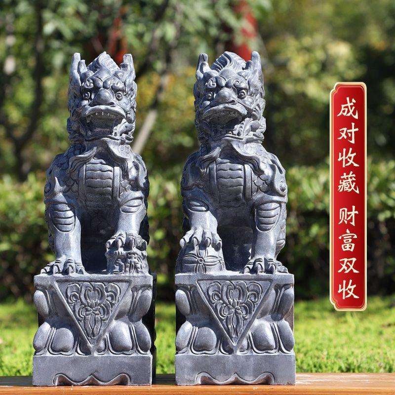 石雕青石麒麟雌雄一对神兽纳福门口摆件石头麒麟天然原石雕刻