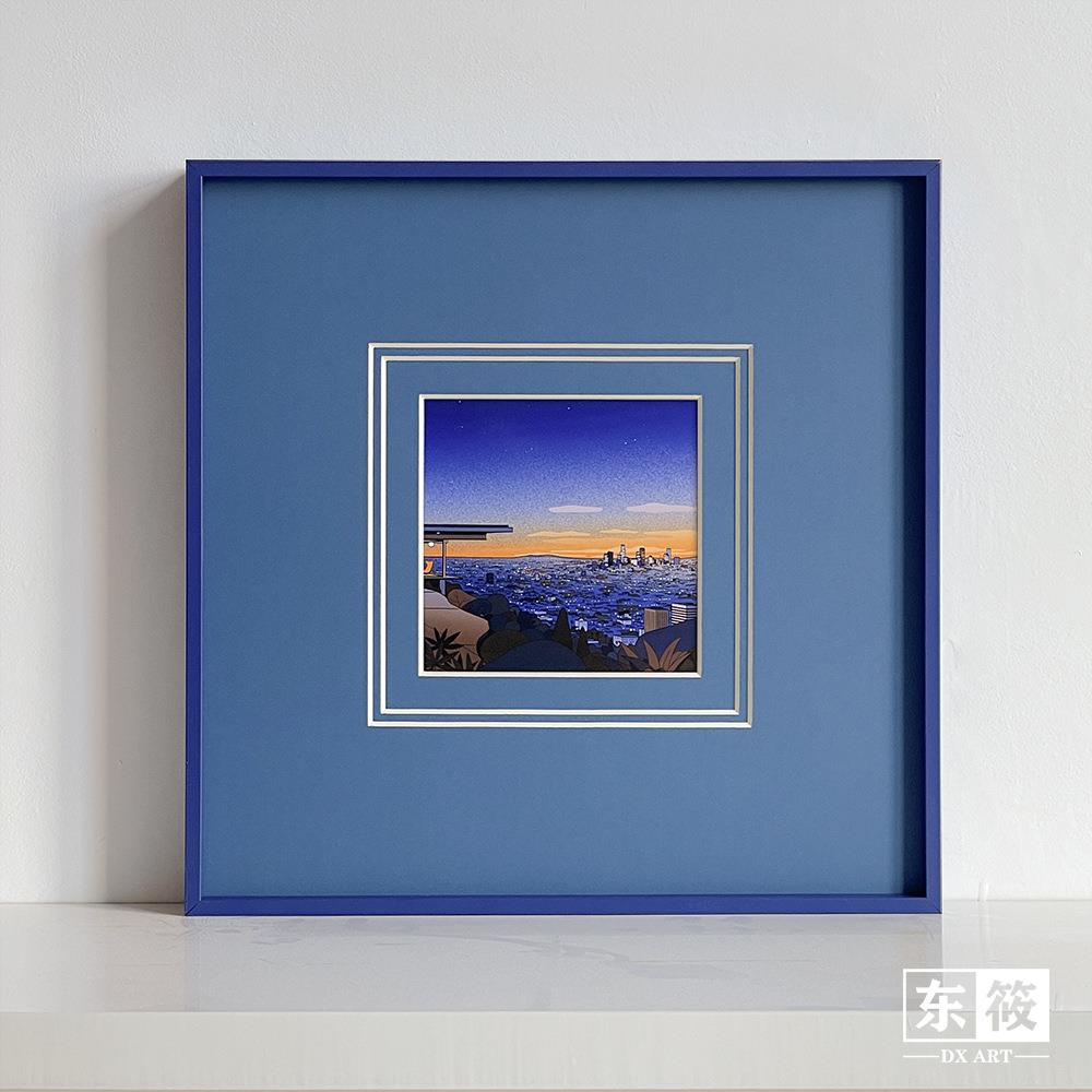 东筱ART蓝色相框多巴胺风格客厅风景装饰画克莱因色系挂画可