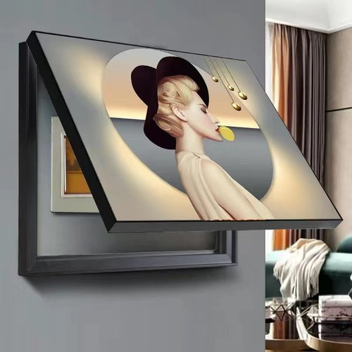 电表箱装饰画客餐厅画现代简约悬挂掀盖电闸挂画免打孔竖版画遮挡