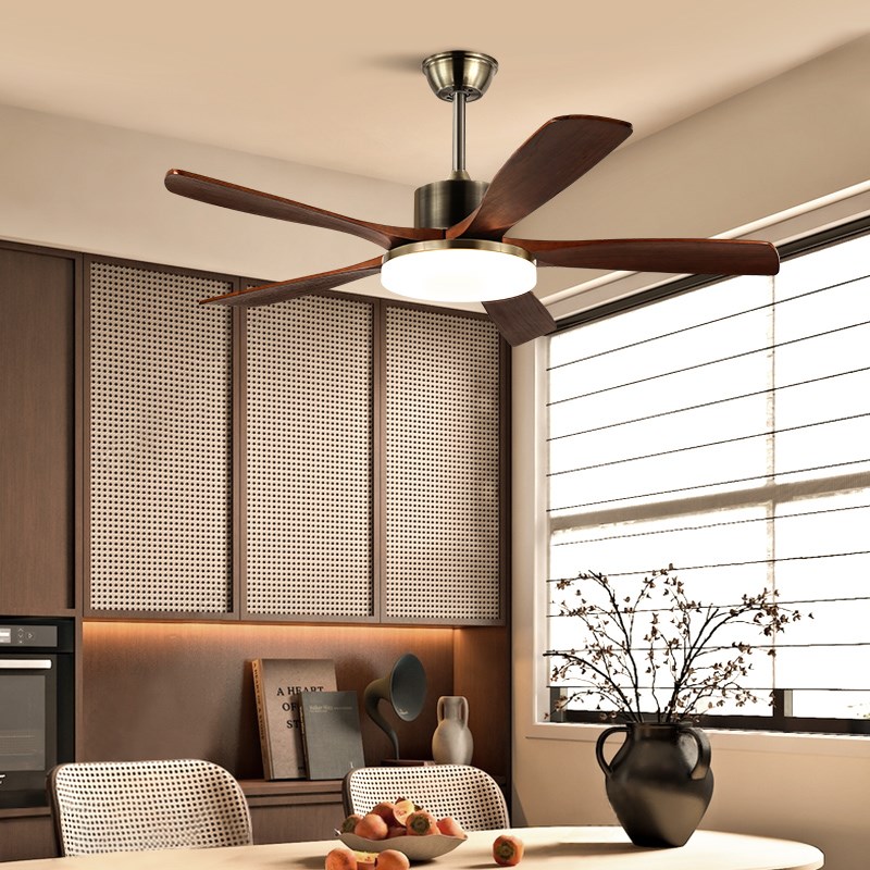 中古风扇灯实木胡桃木色吊扇灯家用客厅卧室餐厅灯已接入米家APP