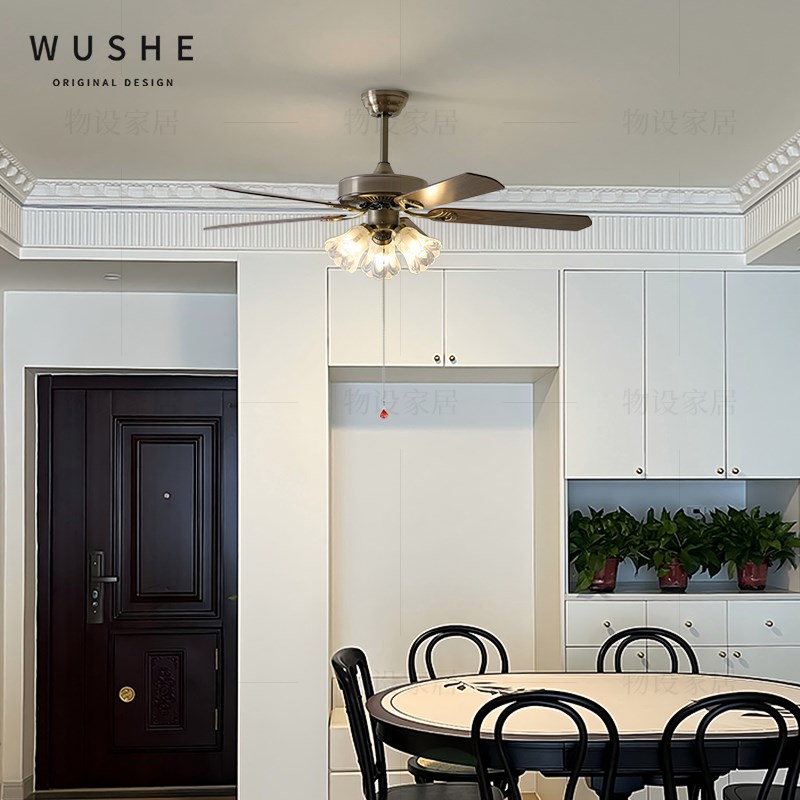 哈维法式中古智能变频餐厅风扇灯中古风卧室灯美式复古客厅吊扇灯