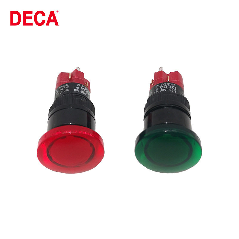 DECA进联D16LMR3-1AB带灯自复位蘑菇头按钮开关16mm1NO+1NC原装