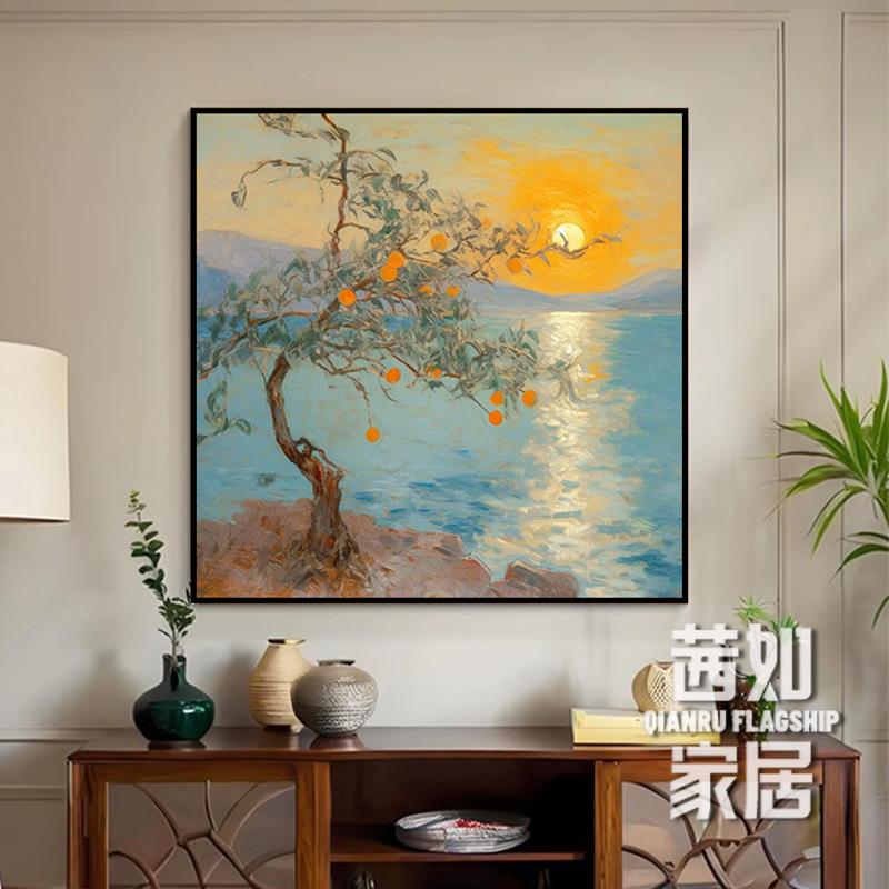 大芬村唯美落日装饰画风景画美式复古玄关轻奢高级感挂画餐厅壁画