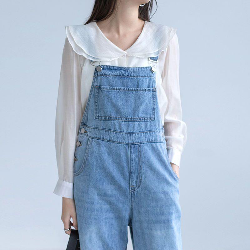 十三行高腰直筒牛仔背带裤女2025新款宽松阔腿胖显瘦百搭裤子夏季