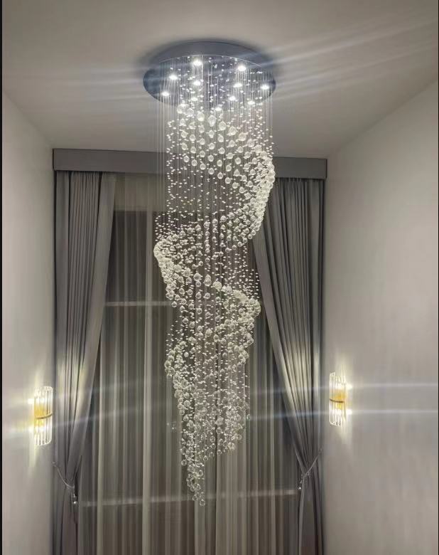 批发不锈钢led水晶长吊灯螺?