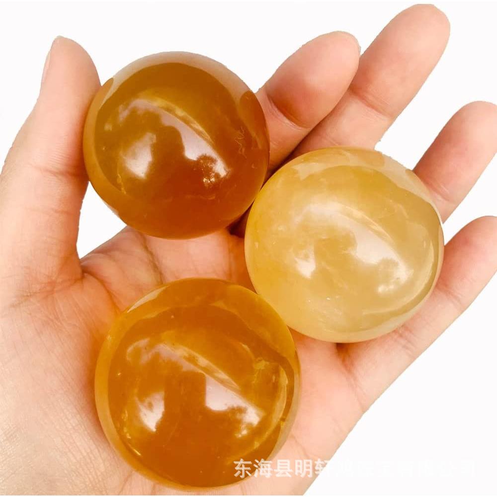 天然黄水晶球白水晶球摆件黄色原石打磨方解石冰洲石