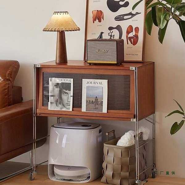 中古实木扫地机器人置物架复古书柜边柜收纳柜