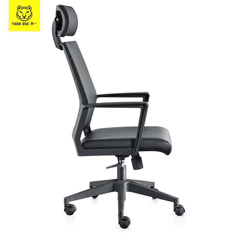 虎一办公家具黑色西皮质办公椅会议椅子经理老板椅职员工位电脑椅