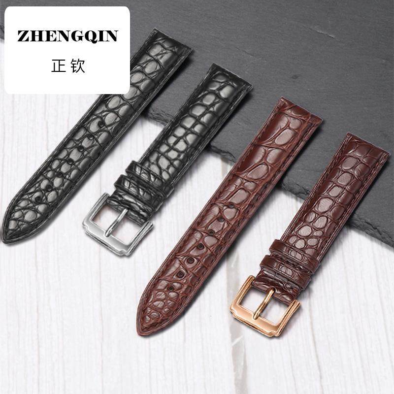 适用丹灵公主真皮手表带鳄鱼皮带圆纹男女表链代用美度浪琴欧米茄