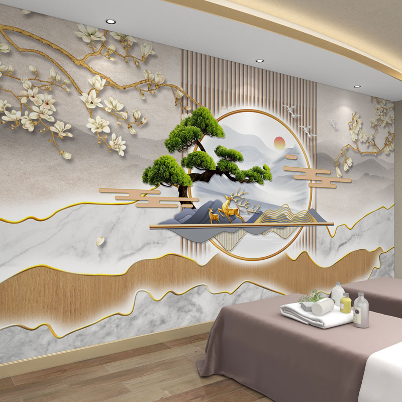 墙纸定制3d立体中式格栅墙布y背景墙壁纸客厅装饰壁布店铺装修壁