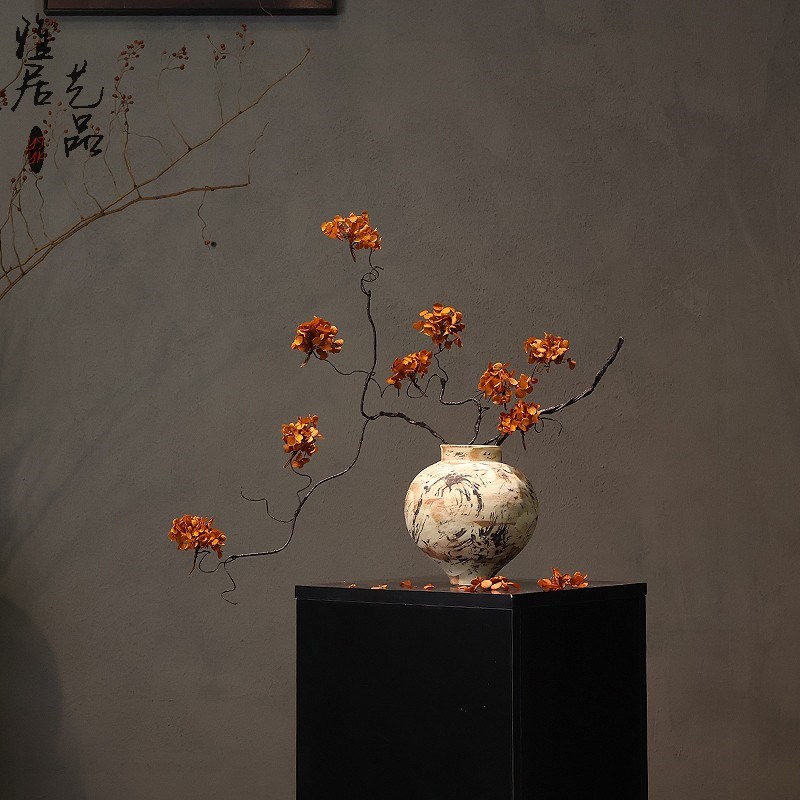 复古侘寂风陶瓷花瓶做旧陶罐新中式古朴插花茶室客U厅民宿禅意摆