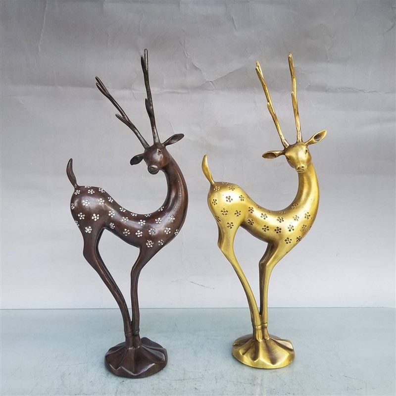 纯铜圆底梅花鹿摆件创意q复古家居客厅收银台办公室桌面装饰工艺