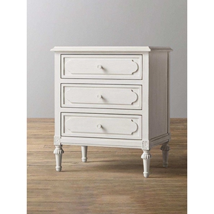 法式乡村实木床头柜儿童房三斗柜抽屉柜储物柜床边柜复古白色美式